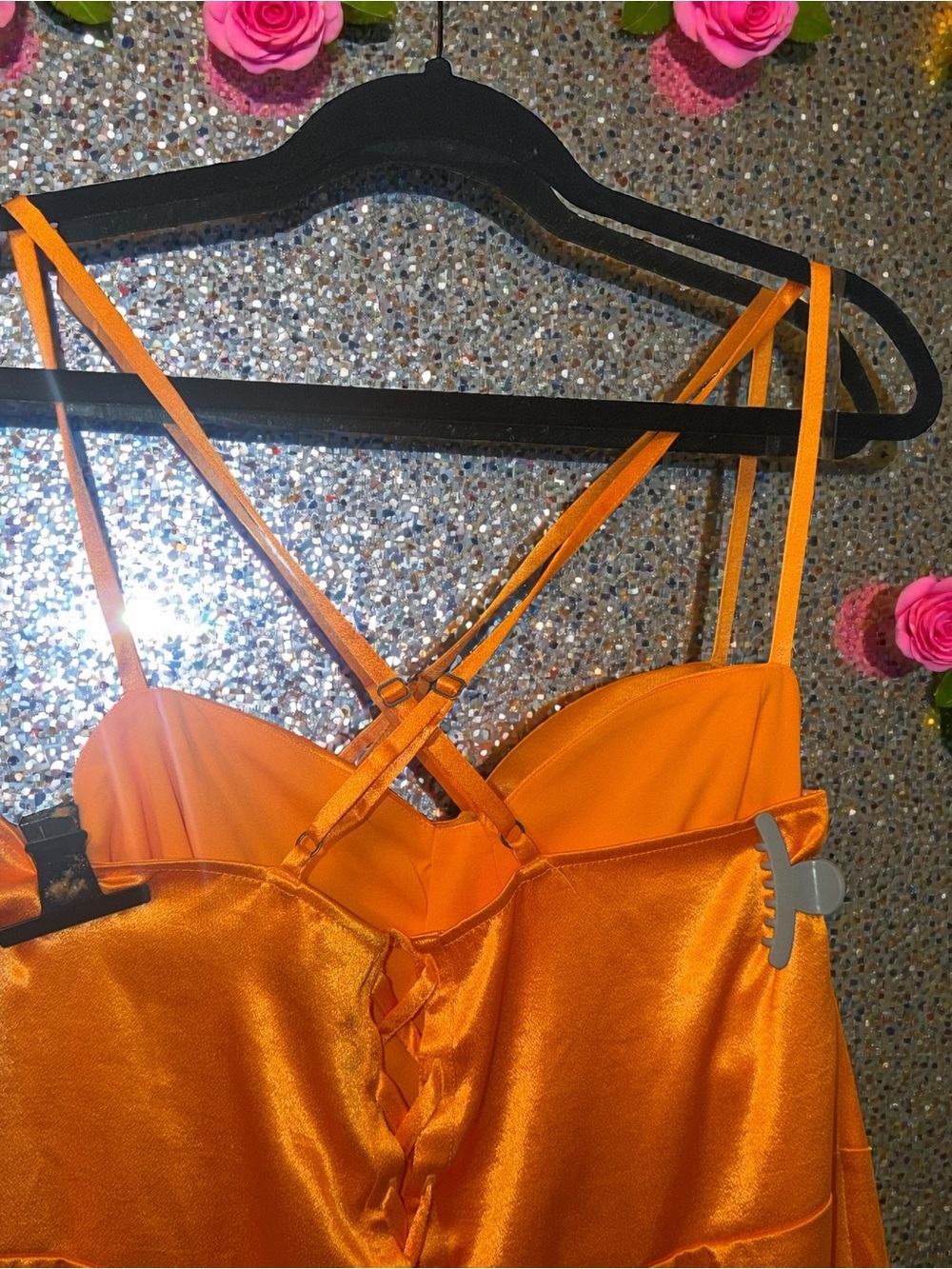 Wild Fable Orange Satin Lace-Up Dress XXL | Vibrant Statement Piece - Picture 10 of 16